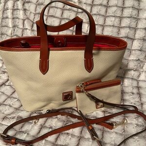 Dooney & Bourke Cream and Brown Tote Bag
